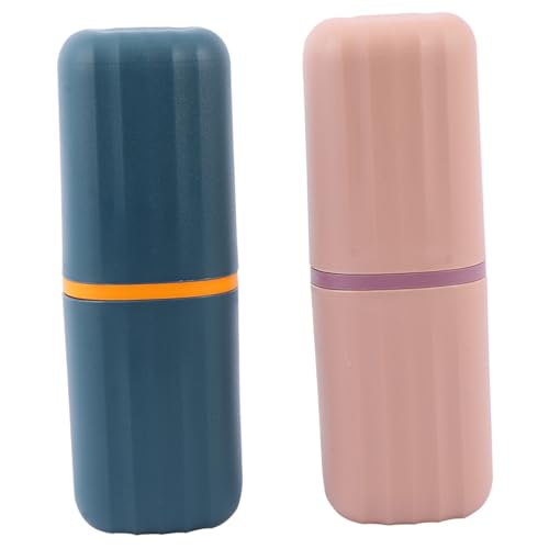 LOLIPPYY 2 Stück Teiliges Zahnbürsten etui aus Robustem Kunststoff Kompakter Reisebecher mit Sicherem Verschluss Dunkelblau Praktischer Organizer für Zahnbürste und Zahnpasta für von LOLIPPYY