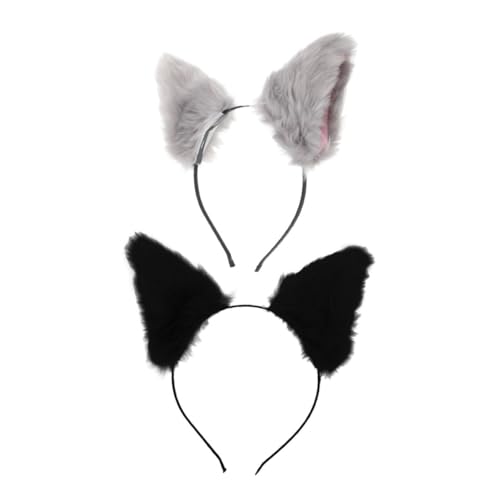LOLIPPYY 2 Stück Verstellbare Plüsch Katzenohren Haarreifen Weiches Kuscheliges Stirnband für Halloween Cosplay Party Süßes Kopfband für Mädchen Frauen Kawaii Haarschmuck von LOLIPPYY