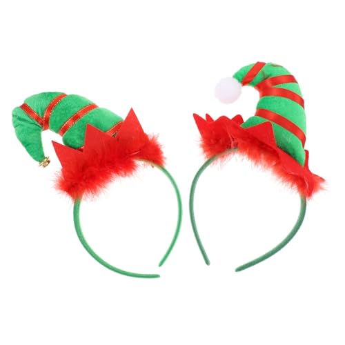 LOLIPPYY 2 Stück Weihnachtliches Haarreif mit Glocken und Federn Grün Weißes Elfenhut Design Kreative Party Accessoires für Karneval Kostümfeier Festliche Stimmung von LOLIPPYY