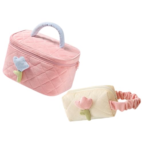 LOLIPPYY 2Stücke Große Gesteppten Kosmetiktasche Teilig Große Kapazität Tragbar für Reisen und Zuhause Multifunktionale Make Up Robust mit Reißverschluss für Damen von LOLIPPYY