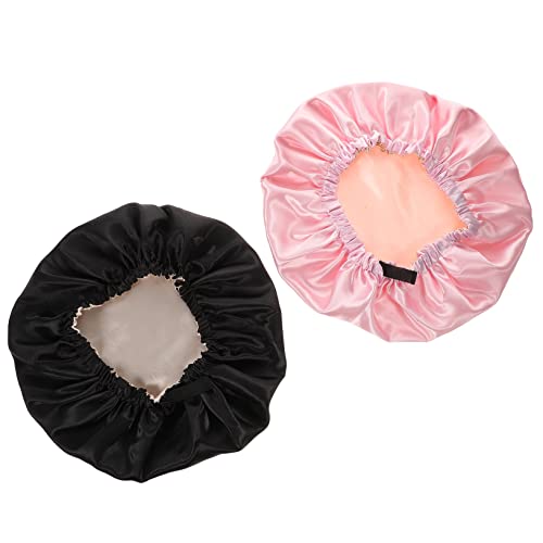 LOLIPPYY 2stücke Satin-haarhaube Zum Schlafen Elastische Duschhaube Schlafmütze Für Damen Satinhaube Für Gesichtswaschen Und Haarbehandlung Mit Verstellbarem Gummiband Geeignet Für von LOLIPPYY