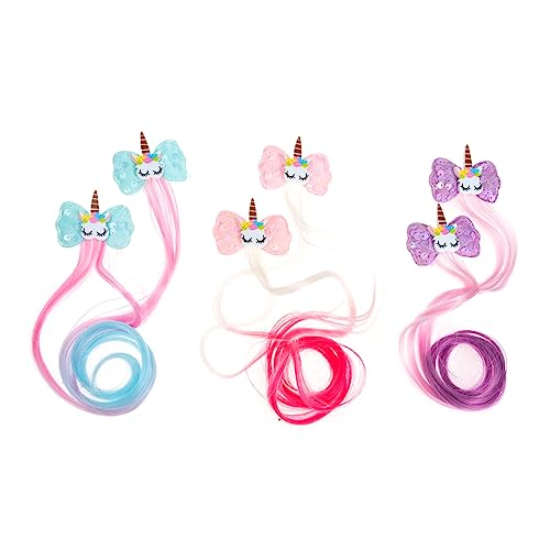 LOLIPPYY 3paare Bunte Einhorn-haarspangen Für Junge Mädchen Clip Haarverlängerungen Mit Schleifen in Blau Violett Und Farbige Strähnen Für Feierliche Anlässe Und Diy Frisuren von LOLIPPYY