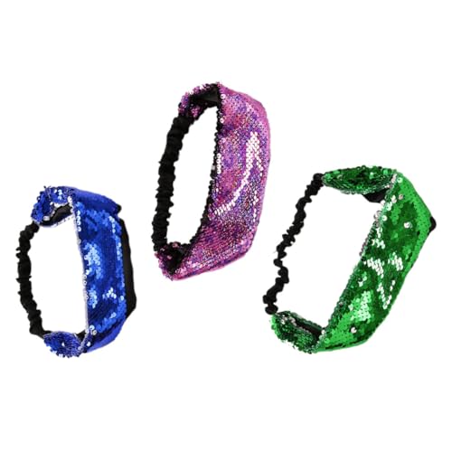 LOLIPPYY 3 STÜCKE Elastische Pailletten Haarbänder Damen Modische Haarschmuck Party Haarband Stirnband in Rosé Blau Grün für Frauen Mädchen Leicht und Vielseitig von LOLIPPYY