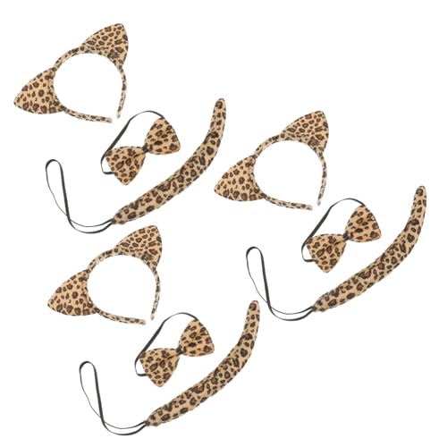 LOLIPPYY 3 Sätze Katzenohren Kostümset Teiliges Set mit Haarreif und Fliege für Karneval Fasching und Halloween Farbenfrohes Leopardenmuster Geeignet für Jungen und Mädchen von LOLIPPYY
