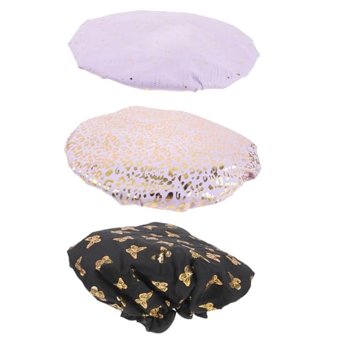 LOLIPPYY 3 Stück Doppellagige Wasserdichte Badekappe für Frauen mit Elastischem Band Wiederverwendbare Duschhaube für Langes und Kurzes Haar Modischer Schutz Beim Duschen Kochen und von LOLIPPYY