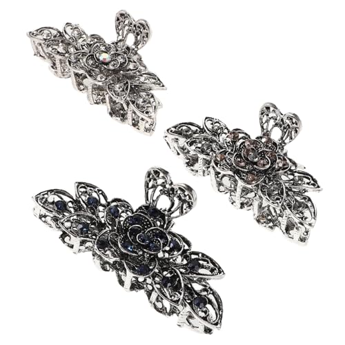 LOLIPPYY 3 Stück Große Vintage Haarklammern Metall Retro Stil mit Strasssteinen Langlebige Große Krallenclips für Dickes Haar Stark Haltende Rutschfeste Haarspangen für Damen und Mädchen von LOLIPPYY