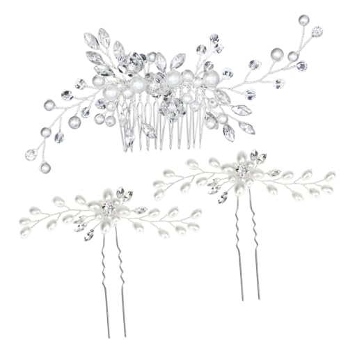 LOLIPPYY 3 Stück Handgefertigte Perlen Haarspangen Silber U Förmige Haarkämme Brautschmuck Elegant für Frauen Mädchen Hochzeitsfest Haarschmuck von LOLIPPYY