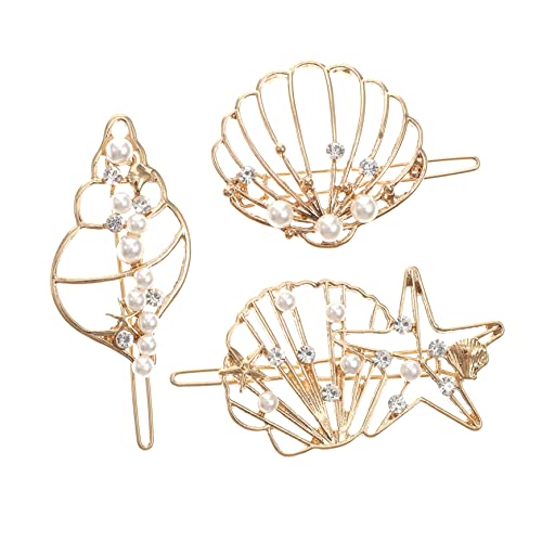 LOLIPPYY 3 Stück Metallic Perlen Haarklammern Teiliges aus Legierung mit Muscheldesigns Leicht Langlebig Hautfreundlich Damen Haarspangen für Party Festival und Alltag von LOLIPPYY