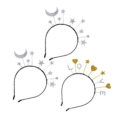 LOLIPPYY 3stücke Glitzer Stirnband Aus Legierung Mit Mond Sternen Herz Dekor Haar Accessoires Für Party Geburtstag Weihnachten Kinderfest von LOLIPPYY