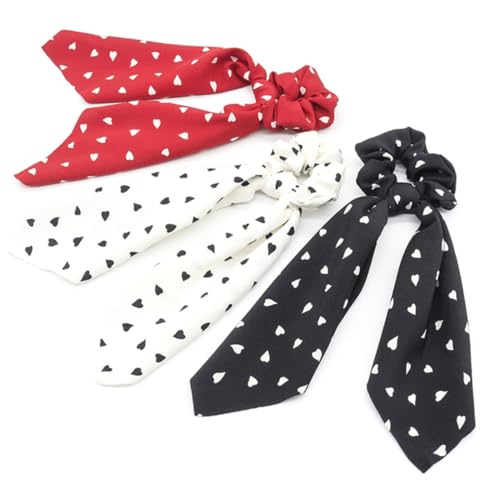 LOLIPPYY 3 Stück Teiliges Haargummi mit Herz Print Elastische Haarschleifen in und Rot Dekorative Haargummis für Damen und Mädchen Modischer Haarschmuck für Alltag und Festlichkeiten von LOLIPPYY