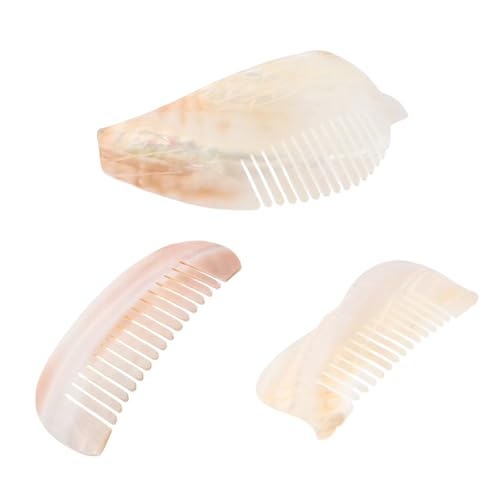 LOLIPPYY 3 Stück Teiliges Natürliche Muschel Kämme Fein Gezahnt Handgeschnitzt mit Halbkreis Vogel und Fischform Leichter Reise Haarkamm für Frauen und Mädchen Passend für Nasses und von LOLIPPYY