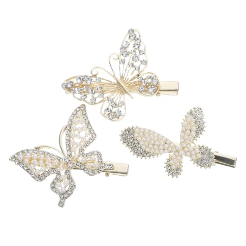 LOLIPPYY 3 Stück Teiliges Schmetterling Haarklammern mit Perlen und Strass Kleine Haarclips für Mädchen Eleganter Haarschmuck für Zöpfe und Alltag Dekorative Haarspangen für Teens von LOLIPPYY