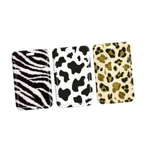 LOLIPPYY 3 Stück Teiliges Tiermuster Kartenhüllen aus Kunststoff Kompakte Tragbare Ausweishüllen im Leoparden Zebra Kuhmuster für Schüler Büro und Reisen Sichere Schutzcover für Bus von LOLIPPYY