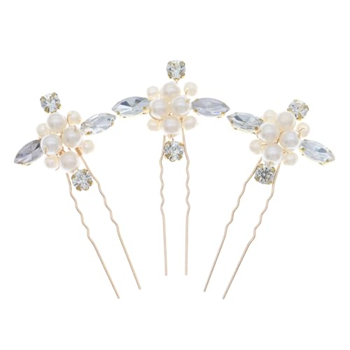 LOLIPPYY 3 Stück Teiliges U Förmiges Haarnadel mit Funkelnden Blumen für Frauen Hochzeit Haarspangen Festlicher Brautschmuck Zuverlässiger Griff für Party und Festliche Anlässe von LOLIPPYY
