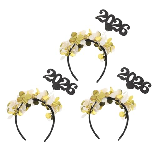 LOLIPPYY 3 Stück Teiliges Year Haarband Gold Kopfschmuck mit Zahlenmuster Damen Party Haarreif für Silvester Festliche Haaraccessoires für Frauen und Mädchen von LOLIPPYY