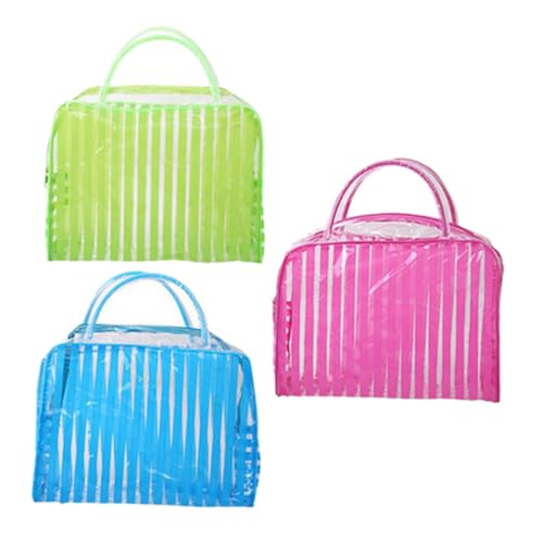 LOLIPPYY 3 Stück Transparenter Wasserdichter Kulturbeutel Teiliges PVC Kosmetiktasche Großer Reise Kosmetikorganizer mit Reißverschluss für Damen Camping Flugzeug Kabinengepäck von LOLIPPYY