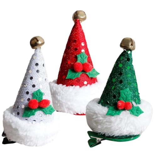 LOLIPPYY 3 Stück Weihnachtliche Haarschmuck Teilig Kleine Haarspangen mit Weihnachtsmütze für Mädchen Festliche Haarclips aus Metall für Party Karneval Cosplay von LOLIPPYY