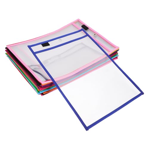 LOLIPPYY 30 Stück Wiederverwendbare PVC Trocken Abwischbare Taschen mit Stiftfach und Langlebig Beidseitig Transparent für Büro Schule und Organisationsbedarf Zufällige von LOLIPPYY