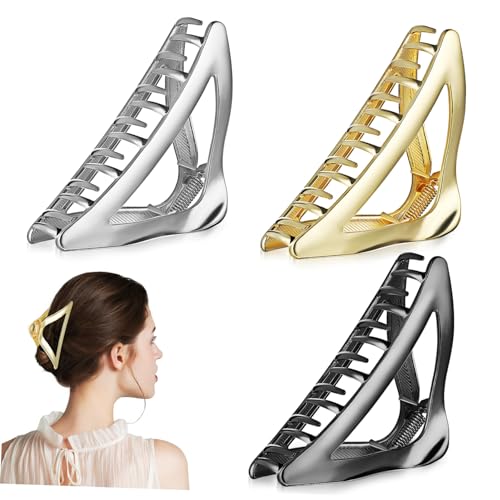 LOLIPPYY 3stücke Große Haarklammern Für Frauen Metall Haarklammern in Schwarz Und Gold Rutschfest Stark Und Stilvoll Für Dickes Langes Und Lockiges Haar Vielseitiges Haarstyling-zubehör von LOLIPPYY
