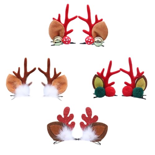 LOLIPPYY 4 Paare Haarklammern Weihnachts Haarspangen Niedliche Rentier Geweih und Glocken Haarschmuck für Mädchen Festliche Kopfbedeckung und Dekoration von LOLIPPYY