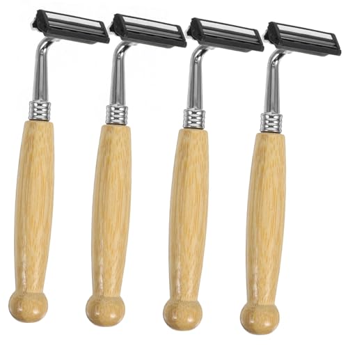 LOLIPPYY 4 Stück Bambusgriff Rasierer Teiliges aus Manuelle Rasierer für Männer Ergonomisches Design Perfektes für Vater und Ehemann Komfortables Rasieren Verstopfen von LOLIPPYY