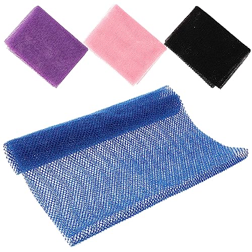 LOLIPPYY 4 Stück Langes Körperpeeling Handtuch aus Afrikanischem Netz Waschbarer Rückenreiniger Sanftes Peeling für Dusche und Bad Vielseitig Farbig Blau Schwarz von LOLIPPYY
