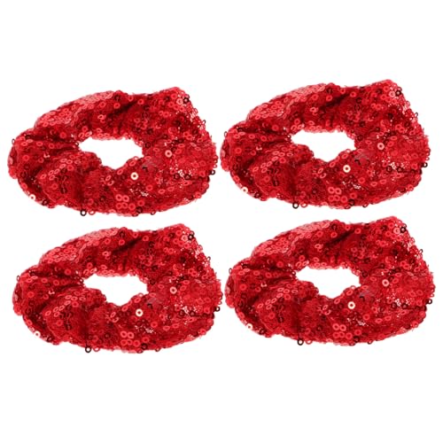 LOLIPPYY 4 Stück Pailletten-Haargummi Haar Lametta bunte Haargummis Mädchen Haarzubehör Weihnachtshaarringe Kleinkind Pferdeschwanzhalter aus Pailletten Stoff rot von LOLIPPYY