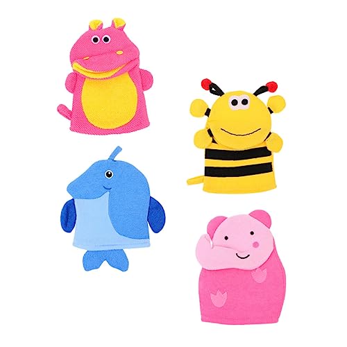 LOLIPPYY 4 Stück Teiliges Badehandschuh Cartoon Design Sanftes Peeling Weiche Exfolierende Waschhandschuhe für Junge Mädchen und Kleinkinder Leicht Kompakt für Badewanne und Reisen von LOLIPPYY