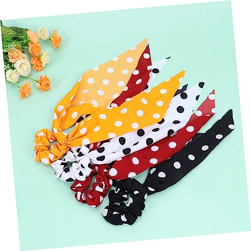 LOLIPPYY 4 Stück Teiliges Haar Scrunchies mit Gepunktetem Band Elastische Haargummis mit Schleifen Design Langlebig und Dehnbar für Damen und Mädchen Haarbänder für Alltag Zufällige Farbe von LOLIPPYY