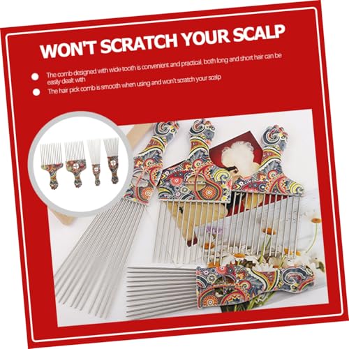 LOLIPPYY 4 Stück Teiliges Haarkämme mit Breiten Zähnen aus Edelstahl Afro Hair Lift Styling Kamm für Lockiges und Glattes Haar Praktisch und Sanft zur Kopfhaut Geeignet für Damen und von LOLIPPYY