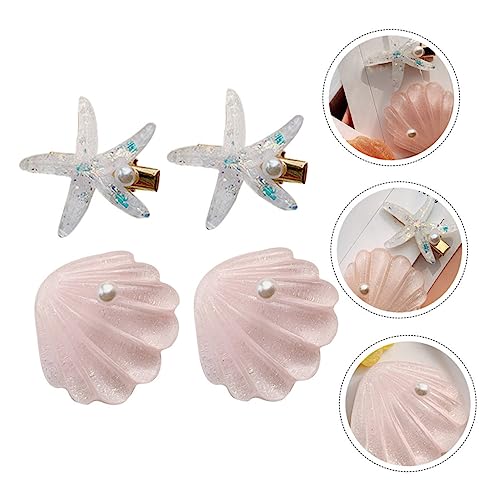 LOLIPPYY 4 Stück Teiliges Muschel Seestern haarspangen mit Perlen Modische Haarnadeln im Meeresstil Rutschfeste Haarschmuck clips für Damen zum Styling und Alltag von LOLIPPYY