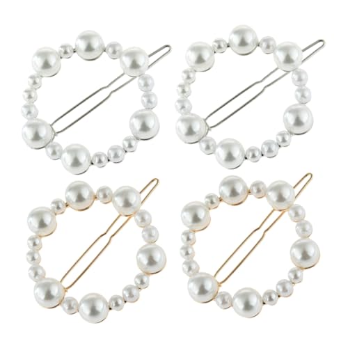LOLIPPYY 4 Stück Teiliges Perlen haarspangen Unregelmäßige Rundring design Gold Silberfarbene Haarschmuck accessoires für Mädchen und Frauen Geeignet für Hochzeit Party und Alltag von LOLIPPYY
