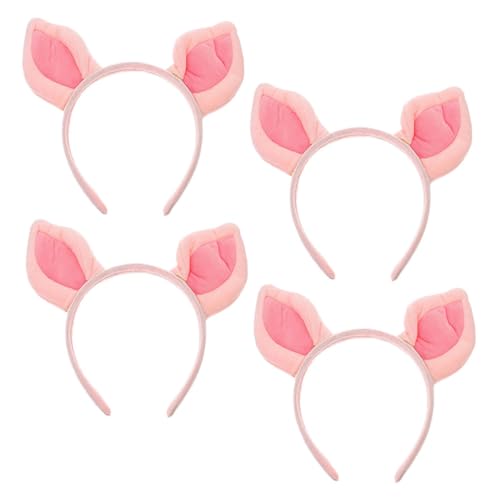LOLIPPYY 4 Stück Teiliges Pinkes Schweinchenohren Stirnband aus Weichem Plüsch Elastisch Verstellbar Niedliches Tierhaarreif Kostüm Accessoire für Erwachsene für Karneval Cosplay und von LOLIPPYY