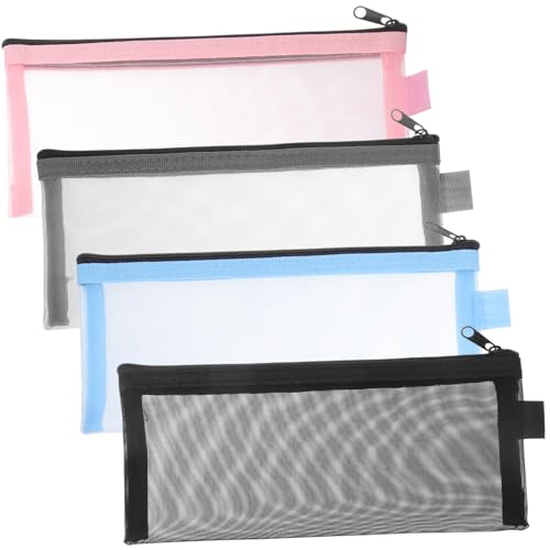 LOLIPPYY 4 Stück Teiliges Transparente Leichte Federmäppchen mit Reißverschluss Multifunktionale Netzstifttaschen für Stifte Kosmetik und Schulbedarf Tragbare Aufbewahrungstaschen in von LOLIPPYY