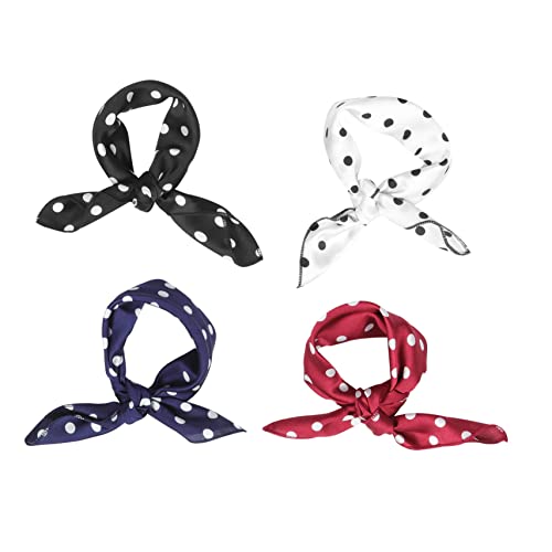 LOLIPPYY 4 Stück Teiliges Vintage Bandana mit Retro Punkten Leichte Quadratische Seidenschals für Damen Vielseitige Haar und Halstücher Kopfbedeckung für Reisen Partys und Alltag von LOLIPPYY