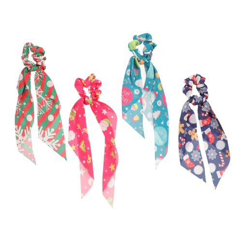 LOLIPPYY 4 Stück Teiliges Weihnachts Haargummi für Damen Elastische Haarringe mit Farbigen Weihnachtsbändern Leichter Haarschmuck für Festliche Stylings und Sicheren von LOLIPPYY