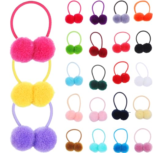 LOLIPPYY 48 Stck Teiliges Elastisches Haargummi mit Flauschigen Pompon bällen Bunte Haargummis für Mitteldickes Haar Weiche Ponytail Holder Sommerlicher Haarschmuck für Mädchen von LOLIPPYY
