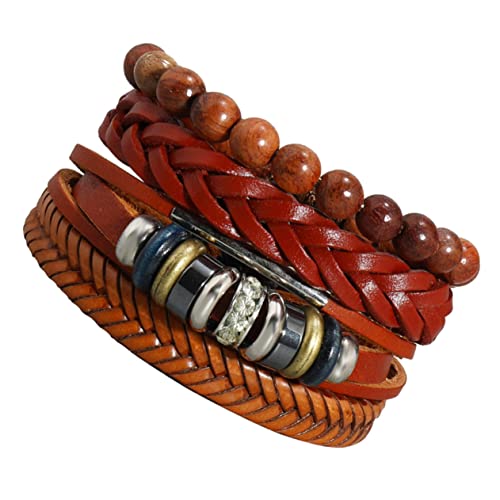 LOLIPPYY 4stücke Geflochtenes Lederarmband Vintage Perlen Armbänder Einstellbar Damen Unisex Handgelenk Schmuck Für Reisen Urlaub Arbeit von LOLIPPYY