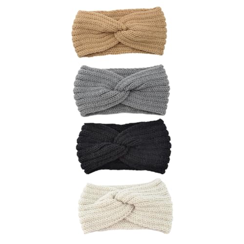LOLIPPYY 4stücke Kopfband Breit-edged Handgestrickt Aus Wollgarn Haarband Mit Geknotetem Kreuzmuster Ohrenschützende Haarband Für Winter in Verschiedenen Farben von LOLIPPYY