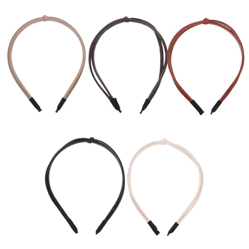 LOLIPPYY 5 Stück Teiliges Dünne Leder Haarbänder für Damen Knotenförmige Rutschfeste Stirnbänder in Schwarz Karamell und Khaki Leichtes Komfortables und Modisches Haarschmuck von LOLIPPYY