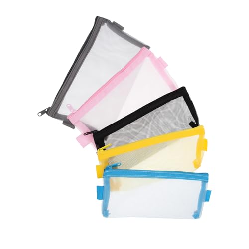 LOLIPPYY 5 Stück Teiliges Federmäppchen Große Kapazität Dreieckige Transparente Netztasche Vielseitiger Stifte Organizer für Schule Prüfung Büro Erwachsene in Schwarz Blau Gelb von LOLIPPYY