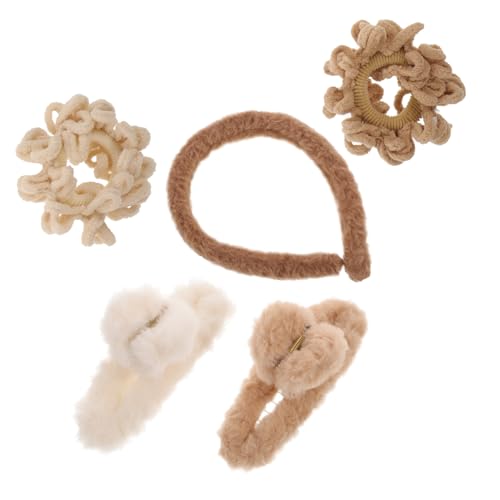 LOLIPPYY 5 Stück Teiliges Haar Accessoire Plüsch Haargummis Flauschige Haarklammern Stirnband für Frauen Mädchen und Schonend Langlebig Geeignet für Dickes und Lockiges Haar von LOLIPPYY