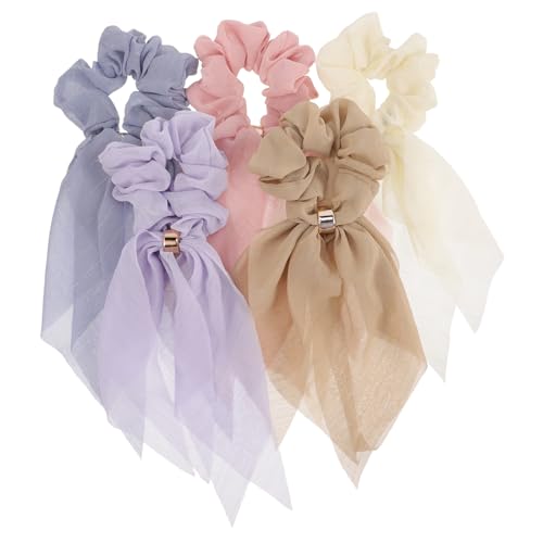 LOLIPPYY 5 Stück Teiliges Haargummi mit Doppellagigen Satinbändern Elastisch und Schonend für Damen und Mädchen Modischer Haarschmuck für Pferdeschwanz Alltag Partys und Hochzeiten von LOLIPPYY
