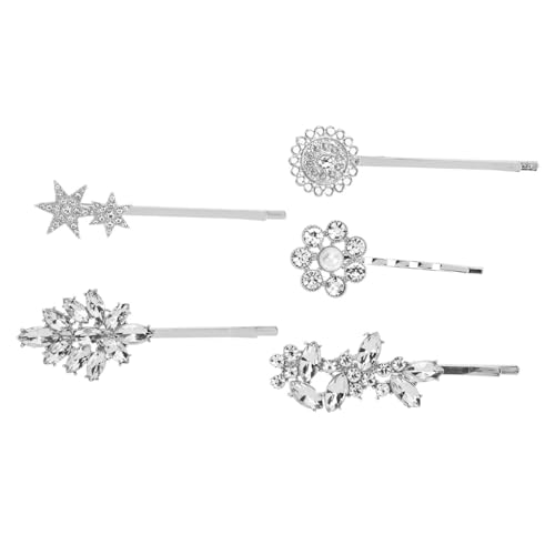 LOLIPPYY 5 Stück Teiliges Haarschmuck Damen Modische Strass Haarspangen mit Perlen Sonnenblumen Stern und Design Silberfarbene Haarklammern für Hochzeit Party und Alltag Vielseitige von LOLIPPYY