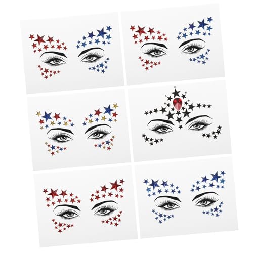 LOLIPPYY 6 Blätter Fünfzackige Stern Aufkleber Gesicht Dekor Selbstklebend Rhinestone Glitzersterne für Festival Make Up Körper Kunst Geschenkidee von LOLIPPYY