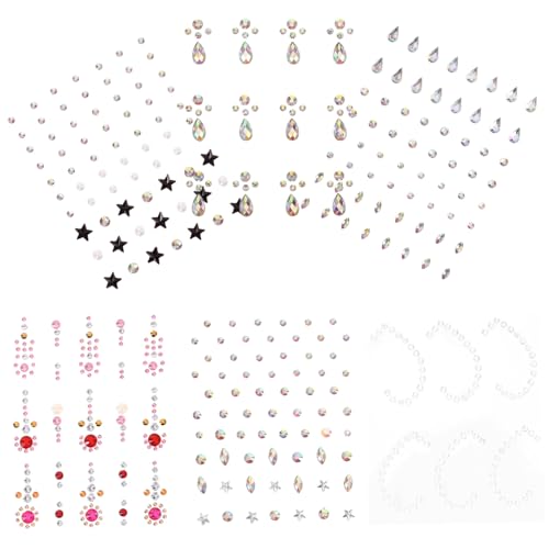 LOLIPPYY 6 Blätter Teiliges Selbstklebende Gesicht Edelsteine Strasssteine Wasserfeste Body Jewels Glitzernde Augen Aufkleber für Party Make Up und Fasching Dekorative Gesichtssteinchen von LOLIPPYY