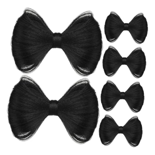 LOLIPPYY 6 Stück Bowknot Haarclips mit Fake Dutt Haarteilen Dekorative Ponytail Extensions für Frauen und Mädchen Natürlicher Schwarz Eleganter Haarschmuck für Vielseitige Anlässe von LOLIPPYY