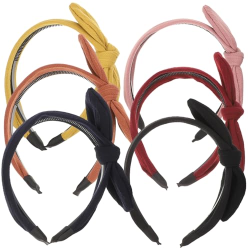 LOLIPPYY 6 Stück Elastische Haarreifen mit Schleifen Knoten Modische Stirnbänder in Rot Schwarz Weinrot Rosa und Senfgelb für Damen und Mädchen Bequemer Haarschmuck für Alltag und Party von LOLIPPYY