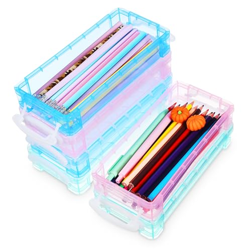 LOLIPPYY 6 Stück Große Transparente Stiftebox Teiliges Kunststoff Federmäppchen Stabil für Marker Pinsel Malstifte Aufbewahrung Schüler Schreibtisch Organizer von LOLIPPYY