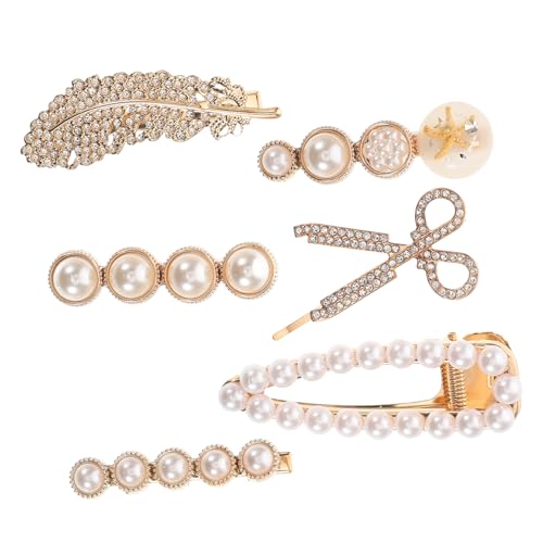 LOLIPPYY 6 Stück Teiliges Haarschmuck Perlen Haarklammern mit Metallfedern und Strasssteinen Haarspangen zum Fixieren und Stylen für Frauen Geeignet für Hochzeit Party Alltag und Festliche von LOLIPPYY